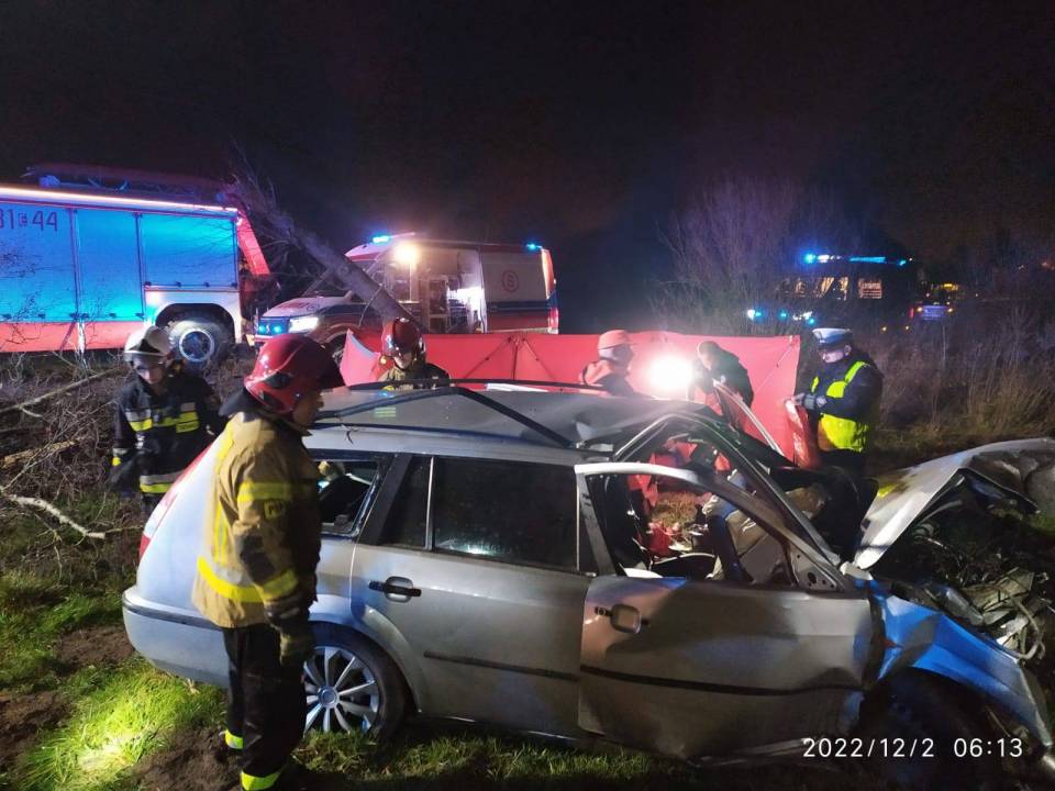 Śmiertelny wypadek w Zgierzu, Auto rozbiło się o drzewo, nie żyje kierowca
