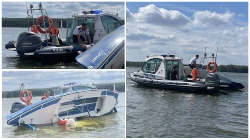 Przewrócona żaglówka i ludzie za burtą, pomoc przyszła na czas! Akcja piotrkowskich policjantów na wodach Zalewu Sulejowskiego [Foto]